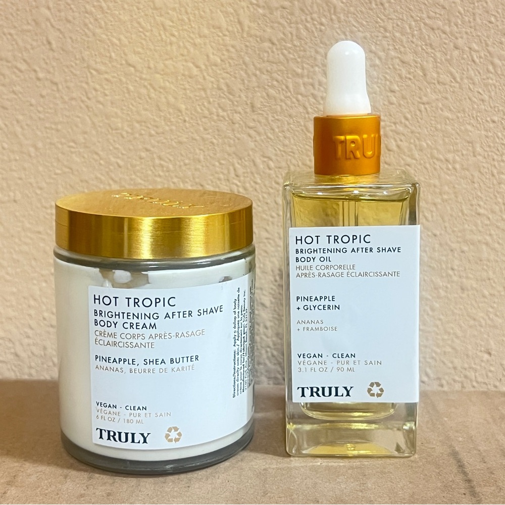 TRULY Hot Tropic Brightening After Shave Body Cream & Body Oil Lot
